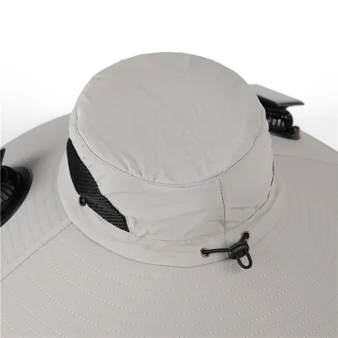 Sombrero de Doble Ventilador Solar de Poliéster con Ala Ancha para Pesca Recargable por USB Transpirable Refrescante al Aire Libre