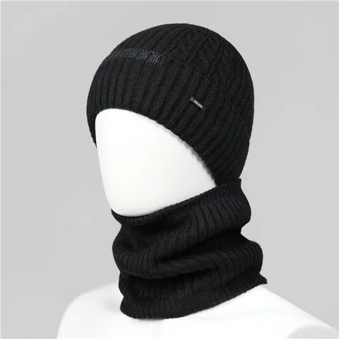 Men's Winter Warm Fleece Lined Knitted Hat And Neck Warmer Set Thick Thermal Beanie Cap For Outdoor Riding Daily Wear