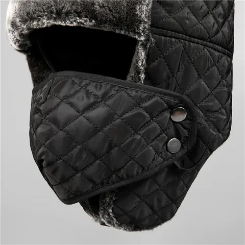 Chapeau de Trappeur Hiver Unisexe Avec Masque Matelassé Coupe-Vent Chapeau Lei Feng Doublé Fausse Fourrure Cyclisme Extérieur
