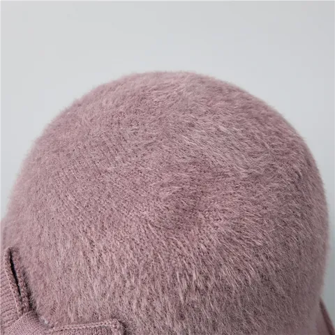 Cappello a Campana Invernale Caldo da Donna Foderato in Velluto Ispessito a Maglia da Pescatore Con Fiocco Elegante Berretto per Nonna Anziana