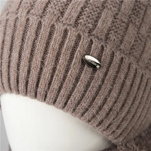 Women Winter Knit Beanie Hat And Scarf Set Rabbit Hair Blend Fleece Lined Warm Thick Hat For Middle Aged Elderly Mother Grandmother
