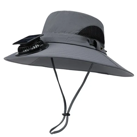 Solar Powered Fan Bucket Hat For Men Outdoor Fishing Climbing Sun Protection Hat With USB Charging Port Breathable Mesh Adjustable Windproof Cord