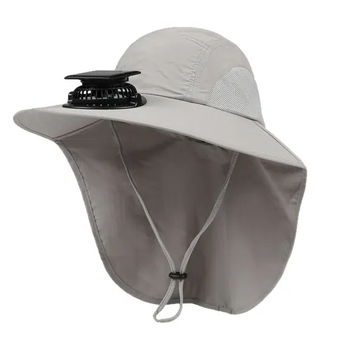 Solar Power Fan Cooling Bucket Hat With Neck Flap Wide Brim Sun Protection Fisherman Hat For Outdoor Hiking Fishing Women Men