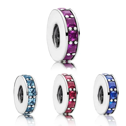 Alloy Colorful Square Zirconia Spacer Beads Charms For DIY European Snake Chain Bracelet Jewelry Making Findings Decoration