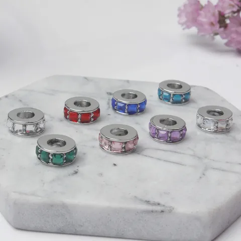 Alloy Colorful Square Zirconia Spacer Beads Charms For DIY European Snake Chain Bracelet Jewelry Making Findings Decoration