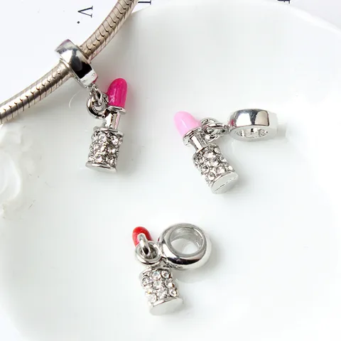 Fashion Zinc Alloy Lipstick Shaped Charm With Rhinestone Enamel Drip Oil DIY Jewelry Accessories Bracelet Necklace Gift