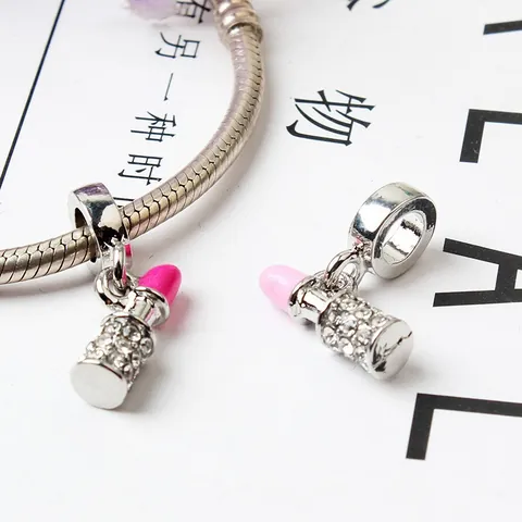 Fashion Zinc Alloy Lipstick Shaped Charm With Rhinestone Enamel Drip Oil DIY Jewelry Accessories Bracelet Necklace Gift