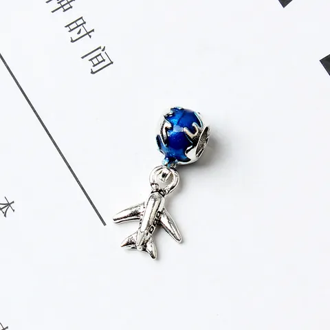 Zinc Alloy Blue Enamel Earth Globe Airplane Travel Charm Pendant For DIY Jewelry Making Necklaces Women Accessories