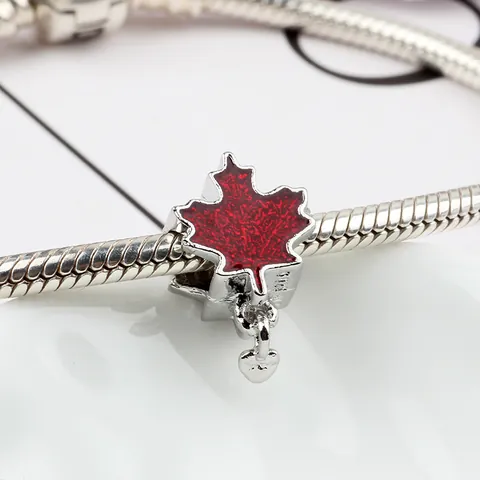 Alloy Red Enamel Maple Leaf Charm With Tiny Heart Pendant For DIY Jewelry Making Bracelet Accessories Nature Style Women Gift