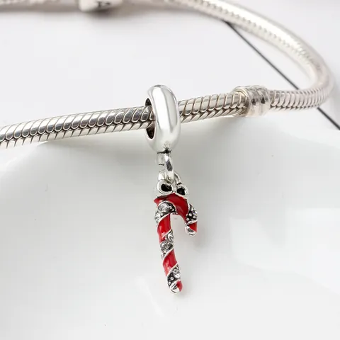 Christmas Candy Cane Charm Pendant For DIY Jewelry Making Alloy Enamel Rhinestone Bow Festive Bracelet Accessory Women