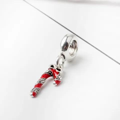 Christmas Candy Cane Charm Pendant For DIY Jewelry Making Alloy Enamel Rhinestone Bow Festive Bracelet Accessory Women