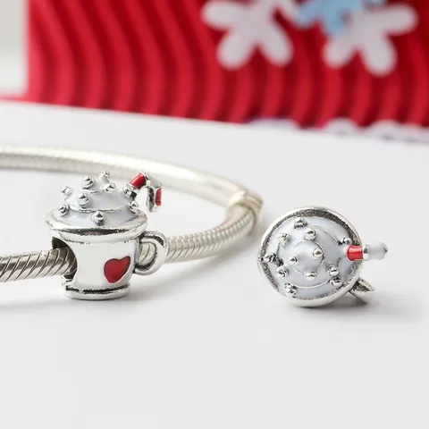 Charme Perle Forme Tasse Boisson Chaude Noël Alliage Émail Design Cœur Accessoires Bijoux DIY Pour Bracelet Collier Femme