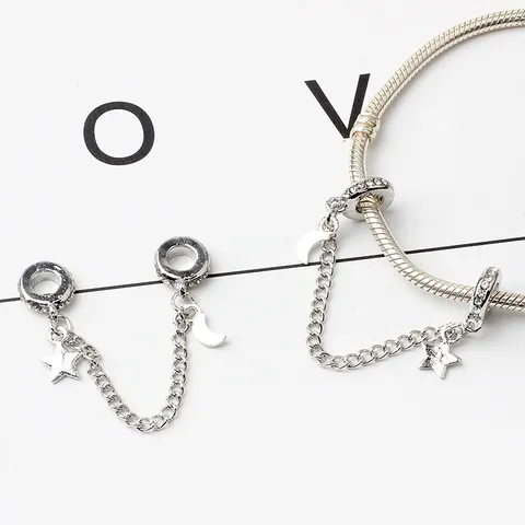 Legierung Stern Mond Anhänger Sicherheitskette Mit Strass Für Schlangenknochen Armband Damen DIY Schmuck Zubehör Silber