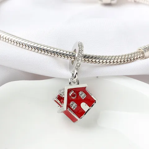Alloy Enamel Christmas Red House Charm Pendant With Cubic Zirconia For DIY Bracelet Making Women Jewelry Gift
