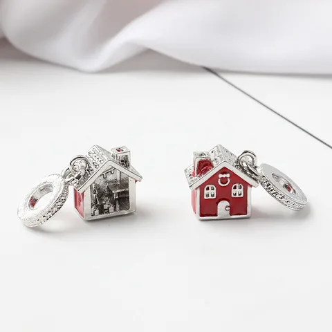 Alloy Enamel Christmas Red House Charm Pendant With Cubic Zirconia For DIY Bracelet Making Women Jewelry Gift