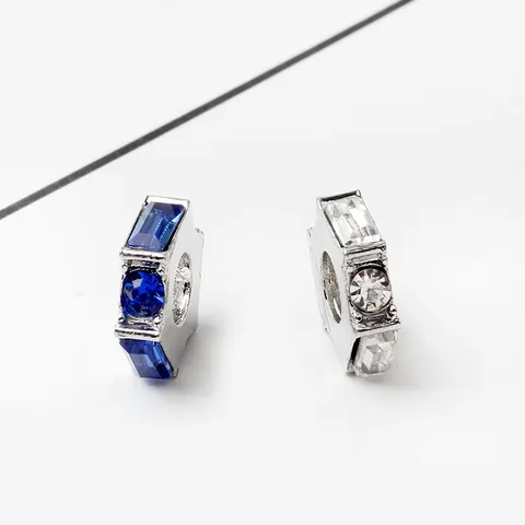 Alloy Geometric Bead Charm With Blue White Rhinestone Inlaid Jewelry Accessories For DIY Bracelet Women Jewelry Making