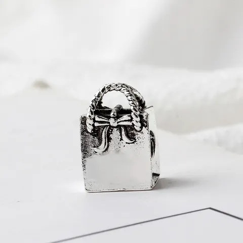 Cuenta de Aleación de Agujero Grande Dije Bolsa de Compras Con Lazo Plateado Antiguo Accesorios de Cuentas DIY para Pulsera Estilo Pandora