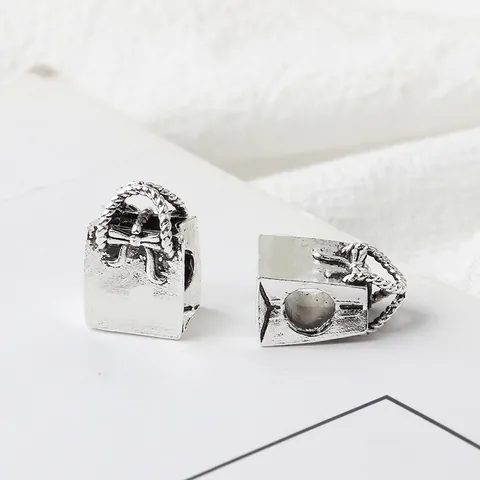 Cuenta de Aleación de Agujero Grande Dije Bolsa de Compras Con Lazo Plateado Antiguo Accesorios de Cuentas DIY para Pulsera Estilo Pandora