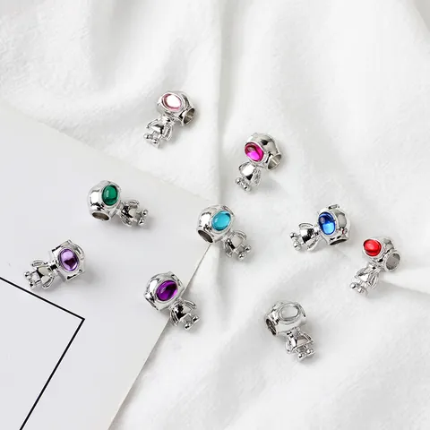 Charms de Astronauta de Aleación DIY Cuentas de Robot Espacial Sci-Fi Con Strass de Colores Accesorios de Joyería Para Mujer