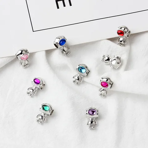 Charms de Astronauta de Aleación DIY Cuentas de Robot Espacial Sci-Fi Con Strass de Colores Accesorios de Joyería Para Mujer
