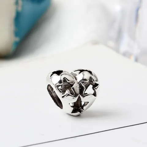 Retro Hollow Heart Star Alloy Charms Beads For DIY Snake Chain Bracelet Women Silver Plated Vintage Jewelry Making Accessories