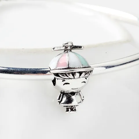 Cartoon Boy Charm Bead With Propeller Hat Alloy Enamel Loose Beads For DIY Bracelet Necklace Jewelry Making Kids Women Gift