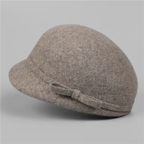 Women Elegant Woolen Cloche Hat Retro Bow Decoration Equestrian Hat Solid Color Autumn Winter Warm Bowler Hat For Lady
