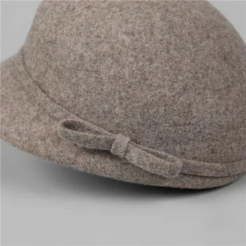 Women Elegant Woolen Cloche Hat Retro Bow Decoration Equestrian Hat Solid Color Autumn Winter Warm Bowler Hat For Lady