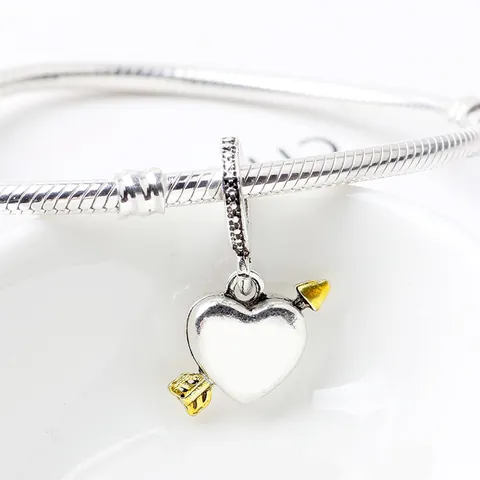 Fashion Alloy Zirconia Cupid Heart Arrow Charm Pendant Gold Silver Two Tone DIY Bracelet Accessories For Romantic Women