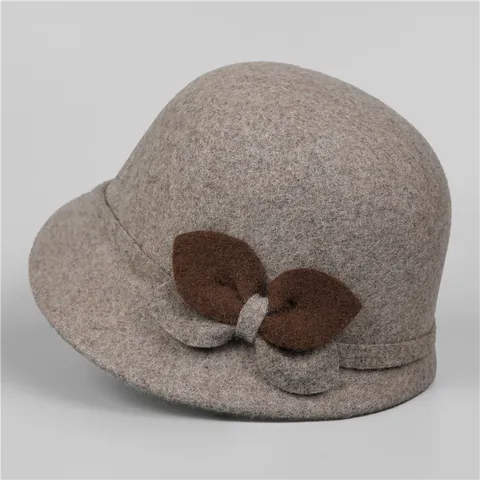 Elegante Cappello a Secchiello in Lana per Donna Invernale Caldo Cappello Cloche Con Fiocco Decorativo Vintage Fedora Gioielli