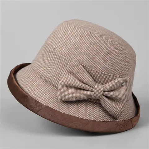 Cappello Cloche Caldo Invernale Elegante Da Donna Con Fiocco Strass Motivo Plaid Cappello Da Pescatore Vintage Per Regalo Madre Anziana