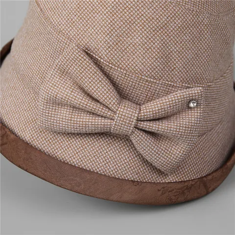 Cappello Cloche Caldo Invernale Elegante Da Donna Con Fiocco Strass Motivo Plaid Cappello Da Pescatore Vintage Per Regalo Madre Anziana