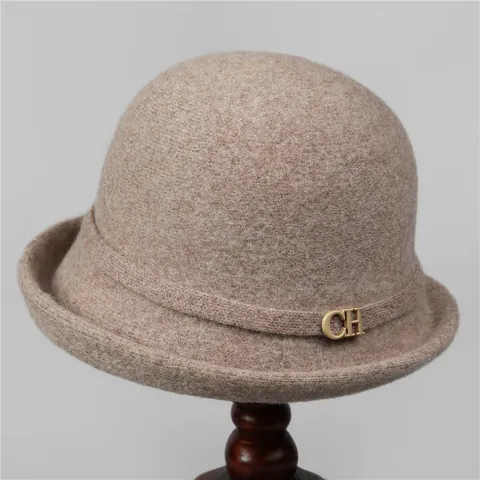 Vintage Eleganter Wollglockenhut Für Damen Warmer Herbst Winter Anglerhut Mit Dekorationsband Und Buchstabenverzierung
