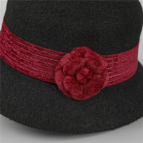 Vintage Audrey Hepburn Style Rabbit Hair Blend Cloche Hat For Women Elegant Floral Decor Winter Warm Round Top Bucket Hat