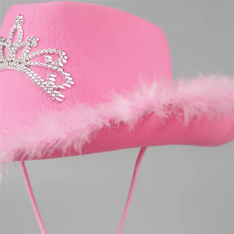 Cappello da Cowboy Western da Donna Con Bordo di Piume e Corona di Strass Cappello da Cowgirl in Feltro per Festa Spettacolo