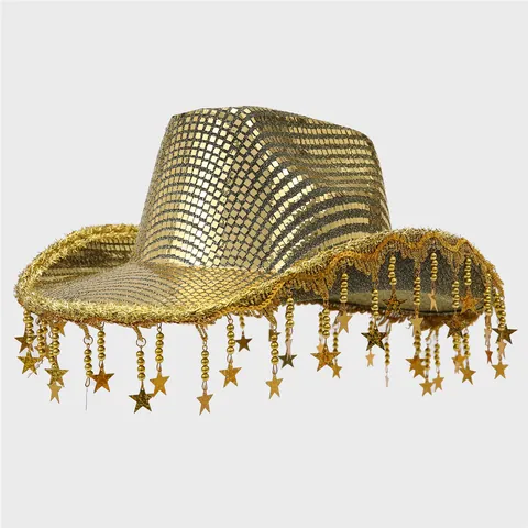 Cappello da Cowboy Western Disco con Paillettes Scintillanti Stella Nappina Specchio Riflettente Cappello da Festa per Donna Accessori Spettacolo