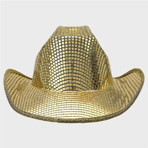 Disco Cowboy Hat Mirror Sequins Glitter Wide Brim Cowboy Hat With Star Tassel Western Party Hat For Festival Stage Performance Women Men Costume Accessories