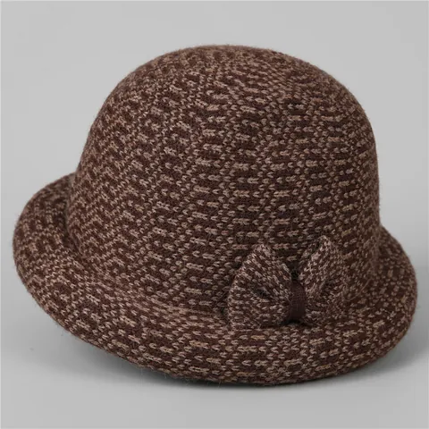 Women's Vintage Knitted Cloche Hat With Bowknot Thickened Warm Autumn Winter Bucket Hat For Elderly Grandma Elegant Dress Hat