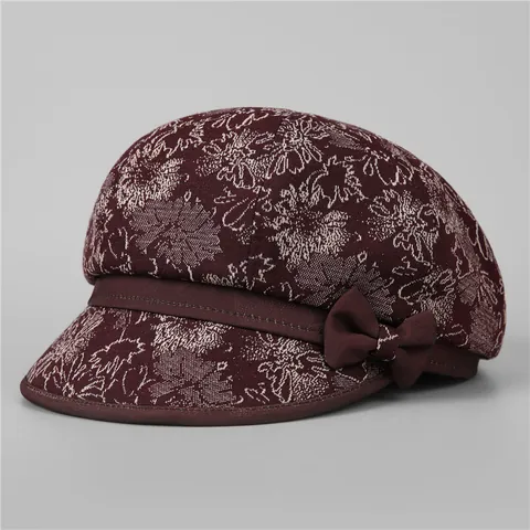 Vintage Blumen Jacquard Schiebermütze Für Damen Elegante Schleife Dekor Kurze Krempe Sonnenschutz Baumwollmischung Baskenmütze Hut Für Mütter