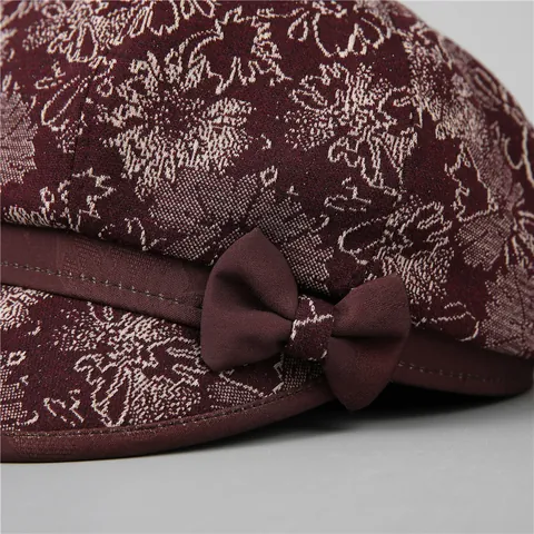 Vintage Blumen Jacquard Schiebermütze Für Damen Elegante Schleife Dekor Kurze Krempe Sonnenschutz Baumwollmischung Baskenmütze Hut Für Mütter