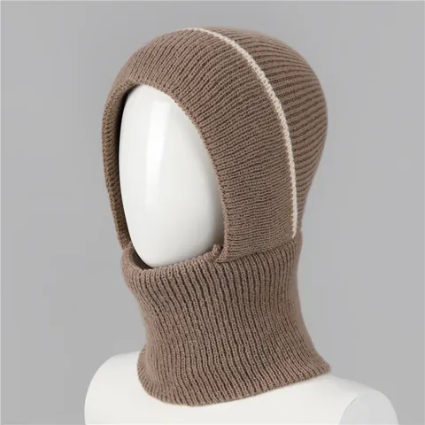 Women Winter Balaclava Knitted Hat Fleece Lined Warm Hooded Scarf Neck Warmer Windproof Stripe Beanie For Outdoor Riding