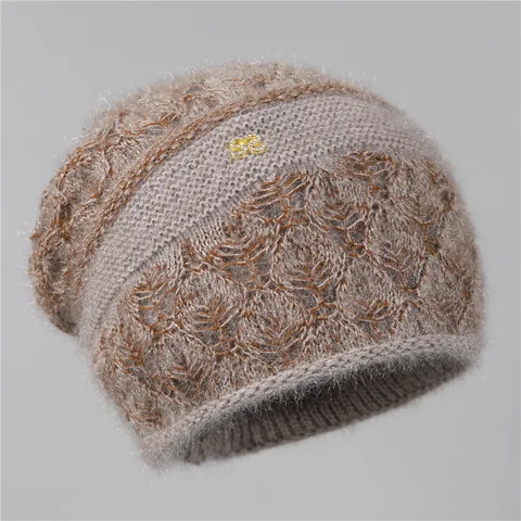 Winter Warm Thickened Beanie Hat With Rhinestone Metal Buckle Hollow Out Squirrel Velvet Knit Hat Soft Ear Protection Cap