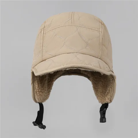 Women Winter Thick Warm Trapper Hat Windproof Quilted Pilot Hat With Lamb Hair Lining For Skiing Outdoor Cycling