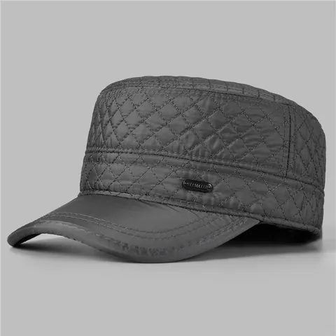 Casquette Plate d'Hiver pour Hommes Matelassée en Mélange de Coton Chapeau Chaud Avec Cache-oreilles Coupe-vent Doublé de Polaire pour Hommes Âgés Outdoor