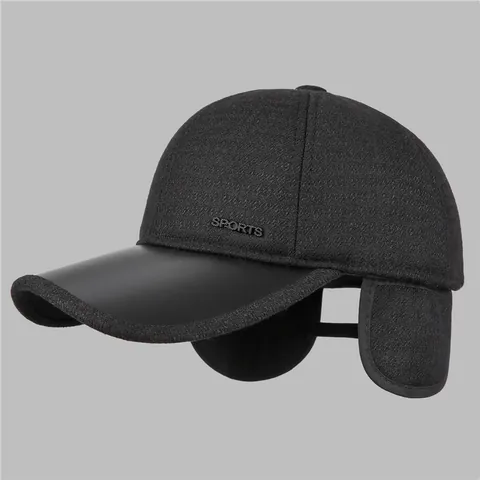 Men's Warm Winter Baseball Cap With Ear Flaps Thickened Cotton Blend Sports Hat For Elderly Father Outdoor Windproof