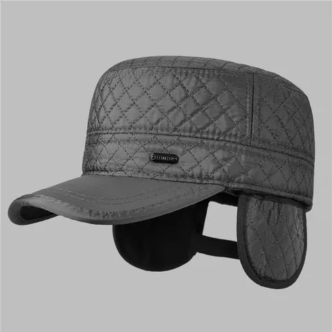 Casquette Plate d'Hiver pour Hommes Matelassée en Mélange de Coton Chapeau Chaud Avec Cache-oreilles Coupe-vent Doublé de Polaire pour Hommes Âgés Outdoor