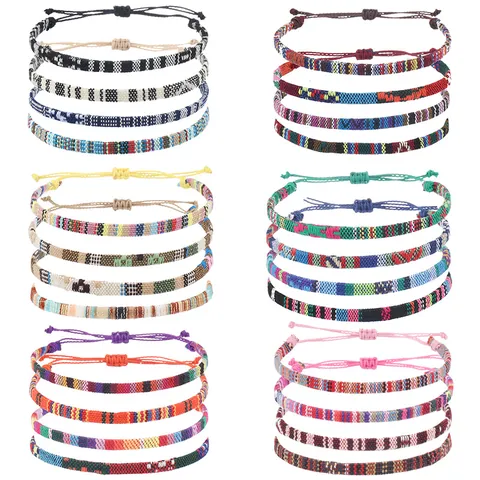 Set di Braccialetti Intrecciati a Mano in Stile Bohémien per Donna Corda di Cera Impermeabile Stile Etnico Regolabile Braccialetto dell'Amicizia Gioielli Estivi da Spiaggia