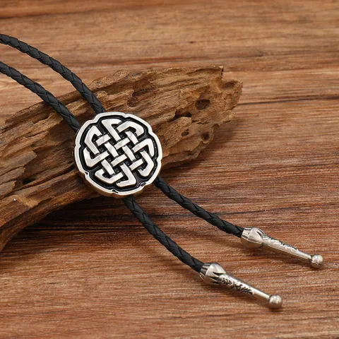 Vintage Western Cowboy Bolo-Krawatte PU-Leder Geflochtenes Seil Keltischer Knoten Synthetischer Türkis Anhänger Halskette Für Herren Damen Schmuck
