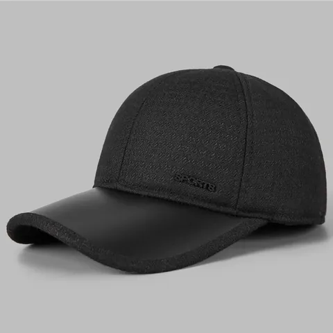 Men's Warm Winter Baseball Cap With Ear Flaps Thickened Cotton Blend Sports Hat For Elderly Father Outdoor Windproof