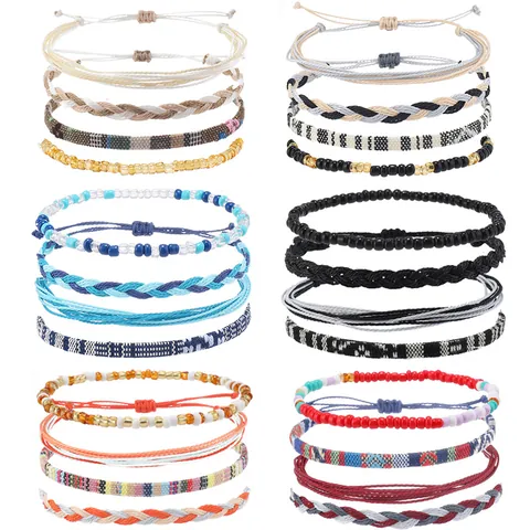 Set di Braccialetti Intrecciati a Mano in Stile Bohémien per Donna Corda di Cera Impermeabile Stile Etnico Regolabile Braccialetto dell'Amicizia Gioielli Estivi da Spiaggia